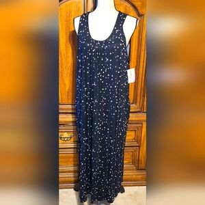 Joyspun midi chemise, black with stars and moon